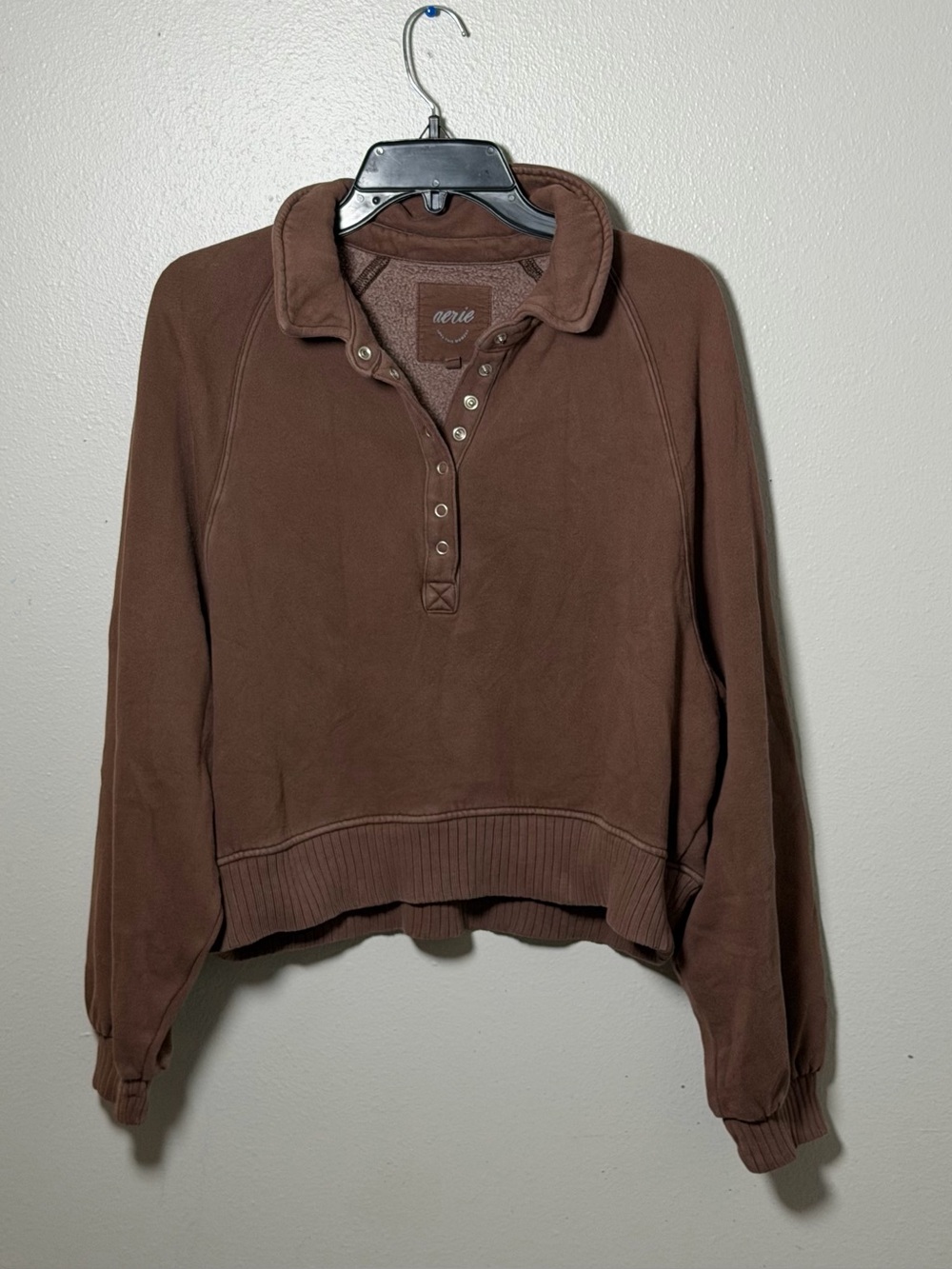Aerie Women Half Snap Fall Pullover Brown Sweatshirt Sweater Mock-neck size S